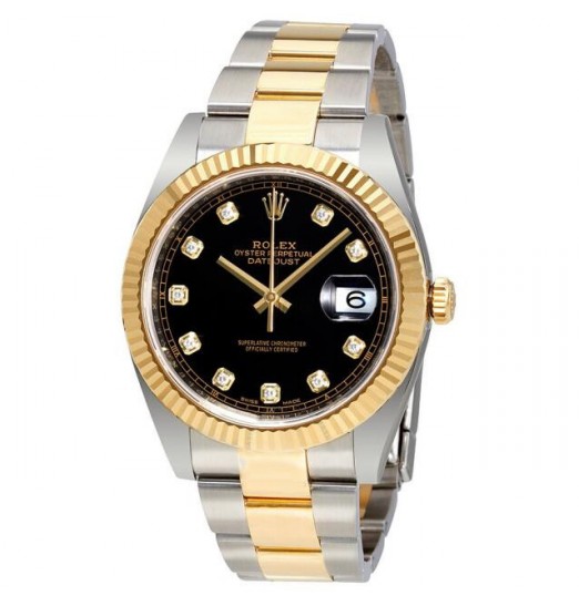 Rolex Datejust Diamante Negro Dial Acero/Oro Amarillo 18K Oyster 126303BKDO Réplica Reloj