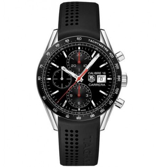 TAG Heuer Carrera Chronograph Automatico Dial Negro Caucho negro CV201AK.FT6040 Réplica Reloj