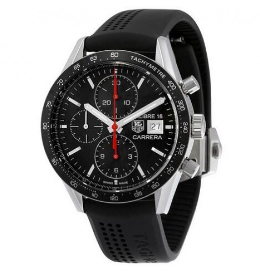 TAG Heuer Carrera Chronograph Automatico Dial Negro Caucho negro CV201AK.FT6040 Réplica Reloj