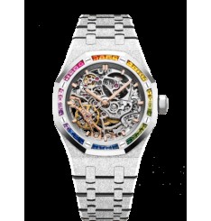 Audemars Piguet Royal Oak 37 Doble equilibrio Wheel Openworked Frosted Oro blanco/Rainbow 15468BC.YG.1259BC.01