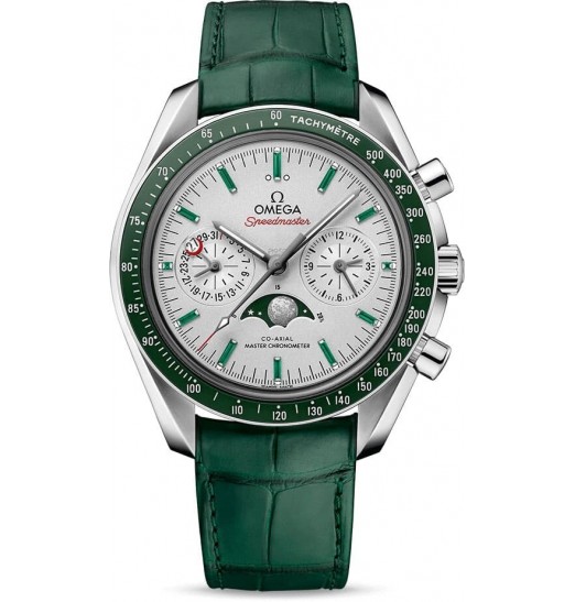 Omega Speedmaster Moonwatch Master Chronometer Fase lunar Platino Verde 304.93.44.52.99.003