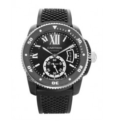 Calibre De Cartier Diver Automatic Negro Dial Negro Rubber Divers De Los Hombres WSCA0006 Réplica Reloj