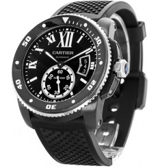 Calibre De Cartier Diver Automatic Negro Dial Negro Rubber Divers De Los Hombres WSCA0006 Réplica Reloj